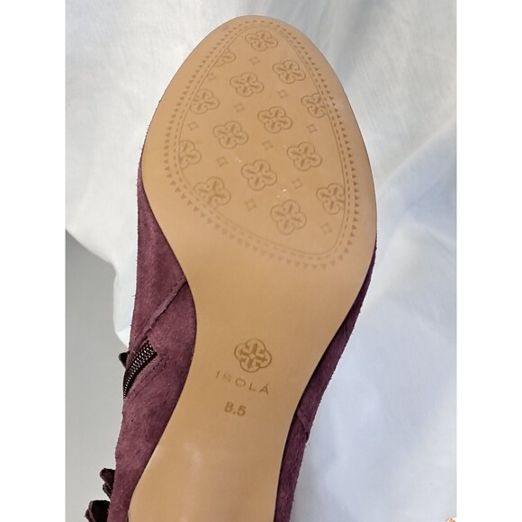 Plum Purple Suede Fringe Boots  Ankle Booties Women 8.5 Isola - Picture 13 of 13